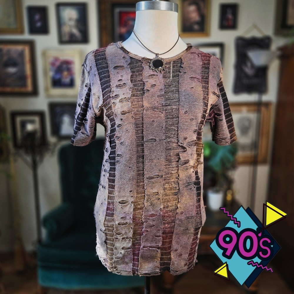 Shrine Hollywood Distressed Shirt Vintage 90s Goth Grunge Top M Made in USA Rare